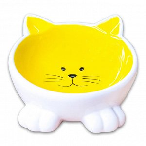 Миска Mr.Kranch керамическая для кошек Мордочка кошки на ножках 100 мл желтая
