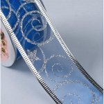 Лента капроновая с мет нитью, 3,8см*3ярд, Вензеля, Синий/серебряный, 1 шт.