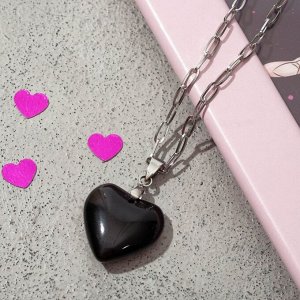 Кулон «Сердце» мармелад, чёрный в серебре, 40 см