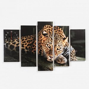 Часы настенные, модульные, серия: Животный мир, "Леопард", 80 x 140 см