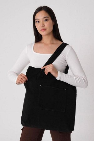 Черная большая сумка через плечо с карманом