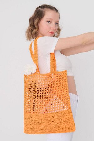 Оранжевая бумажная большая сумка через плечо
