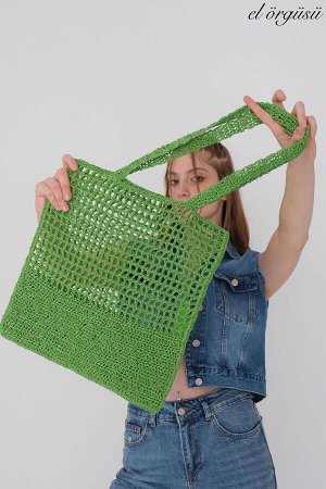 Зеленая бумажная большая сумка через плечо