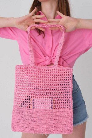 Розовая бумажная большая сумка через плечо