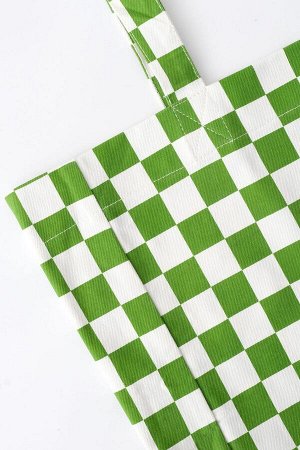 Зелено-белая большая сумка-тоут с узором в шахматную клетку