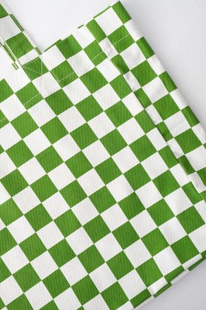 Зелено-белая большая сумка-тоут с узором в шахматную клетку