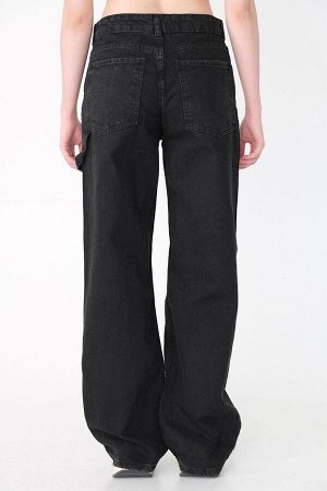 Широкие джинсы с высокой талией антрацитового цвета