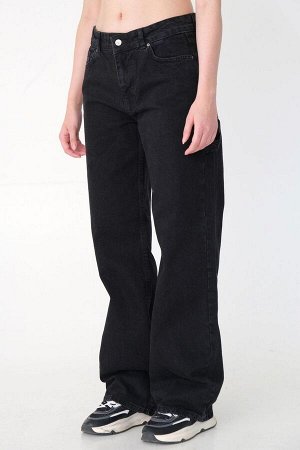 Широкие джинсы с высокой талией антрацитового цвета