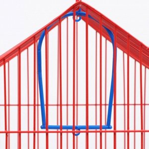 Клетка для птиц большая, крыша-домик (с наполнением), 35 х 28 х 55 см, синий