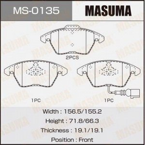 Колодки дисковые MASUMA VOLKSWAGEN/PASSAT, TOURAN/V1400, V1600, V1800, V2000 front