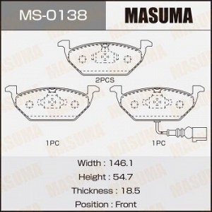 Колодки дисковые MASUMA AUDI/A3/V1200, V1400, V1600, V1800, V1900, V2000, V3200 front