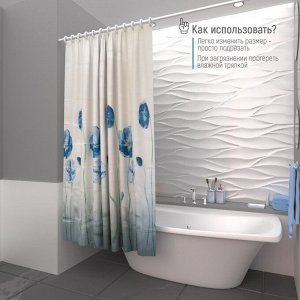 Штора для ванной Доляна «Синие маки», 180?180 см, EVA