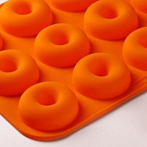 Форма для выпечки силиконовая Доляна «Сладости.Пончик», 33х25х2 см, 12 ячеек, d=6,8 см, цвет МИКС