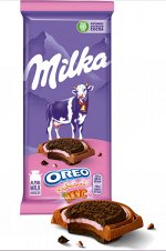 MONDELEZ®️Шоколад молочный &quot;Milka&quot; с круглым печеньем &quot;Oreo&quot; с начинкой со вкусом клубники, 92г
