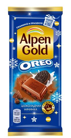 Шоколад молочный Alpen Gold с шоколадной начинкой и кусочками печенья Орео, 90г