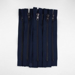 Молния джинсовая, №5, неразъёмная, замок автомат, 18 см, цвет тёмно-синий/чёрный никель