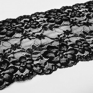 Кружевная эластичная ткань, 195 мм x 2,7 ± 0,5 м, цвет чёрный