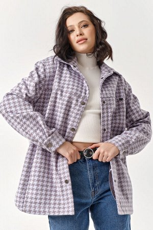 Куртка-рубашка из пальтовой ткани сиреневая
