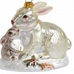 Кролик с крольчонком белые на полянке (стекло) 6,5х10х9 см