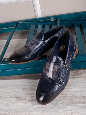 Мужские туфли в стиле классика/ Монки мужские (1509-51-00 Синий)
