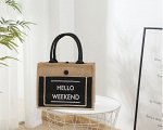 Джутовая женская сумка, принт &quot;hello weekend&quot;, цвет черный