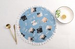 Салфетка сервировочная круглая, с бахромой, принт &quot;коты&quot;, цвет голубой