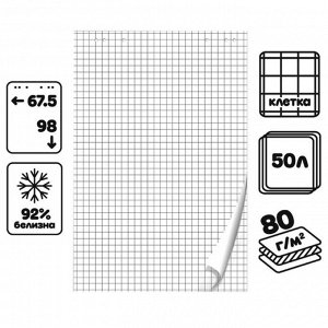 Блокнот для флипчарта, 67,5 х 98 см, 50 листов в клетку, 92%, 80 г/м2, Calligrata