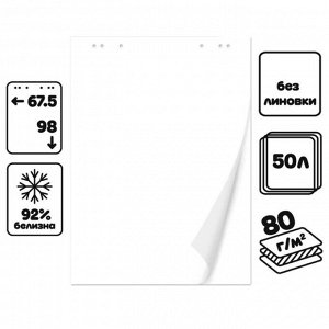 Блокнот для флипчарта, 67.5x98 см, 50 листов белый, 92%, 80 г/м², Calligrata