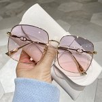 Женские солнцезащитные очки крупные с металлической оправой, цвет Золотистый/розовый градиент