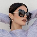 Женские солнцезащитные очки крупные с широкой оправой, цвет черный