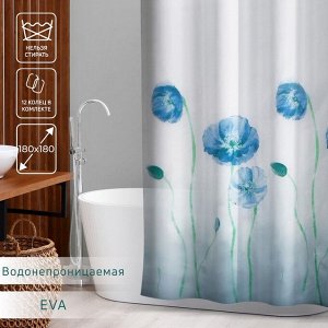 Штора для ванной Доляна «Синие маки», 180x180 см, EVA