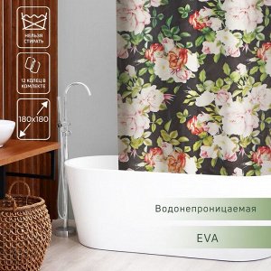 Штора для ванной Доляна «Розы», 180x180 см, EVA