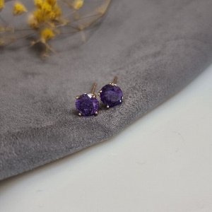 Серьги  гвоздики  " ML" ювелирная бижутерия с фианитом, покрытие: позолота, цвет камня: фиолетовый, 37709, арт. 847.447