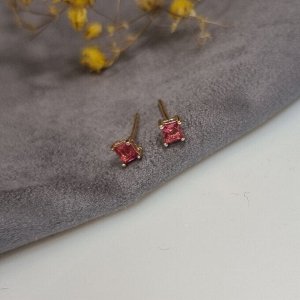 Серьги  гвоздики  " ML" ювелирная бижутерия с фианитом, покрытие: позолота, цвет камня: темно-розовый, 455092, арт. 847.434