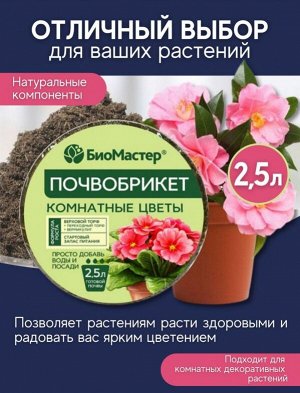 Почвобрикет БиоМастер "Комнатные цветы", круглый,  2.5 л