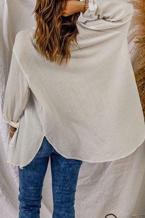 Белая рубашка оверсайз из жатой ткани