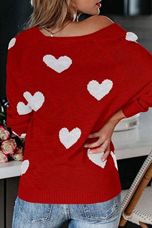 Красный вязаный свитер с V-образным вырезом