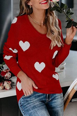 Красный вязаный свитер с V-образным вырезом