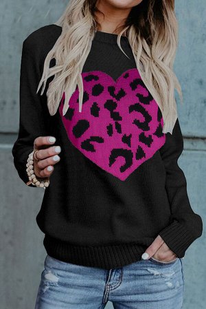 Черный свитер с принтом фиолетового леопардового сердца