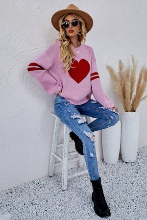 Розовый свитер с графическим принтом сердца