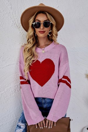 Розовый свитер с графическим принтом сердца