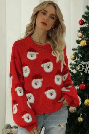 Красный новогодний свитер с длинным рукавом