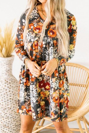 Платье с цветочным принтом и длинными рукавами