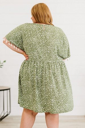Зеленое платье плюс сайз с кисточками и леопардовым принтом