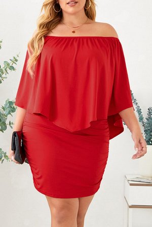 Красное платье-трансформер с широким воланом и резинкой на плечах