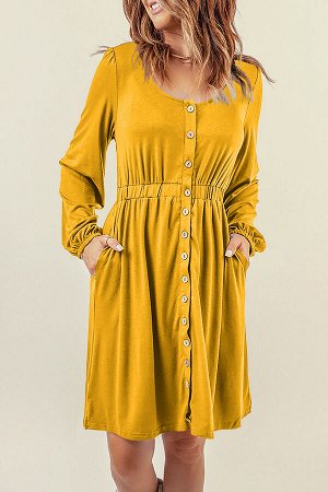 VitoRicci Желтое платье на пуговицах с длинным рукавом и резинкой на талии