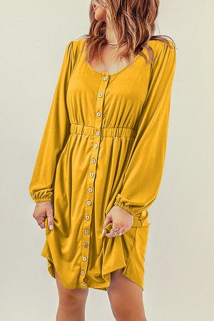 VitoRicci Желтое платье на пуговицах с длинным рукавом и резинкой на талии