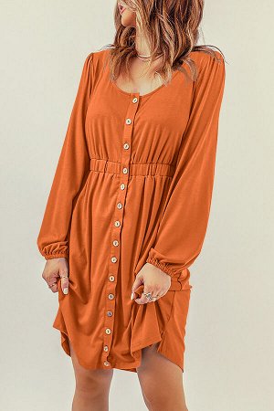 VitoRicci Оранжевое платье на пуговицах с длинным рукавом и резинкой на талии