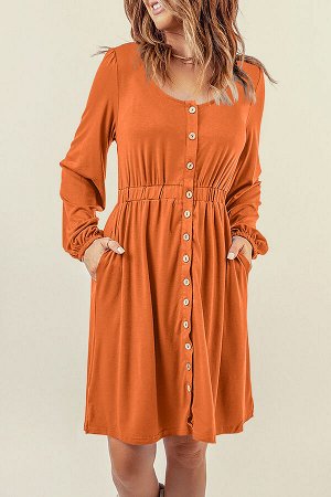 VitoRicci Оранжевое платье на пуговицах с длинным рукавом и резинкой на талии