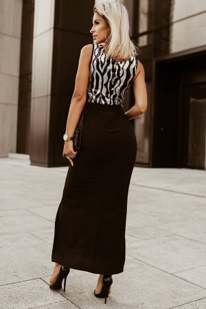 Черное платье-макси с пайетками и V-образным вырезом